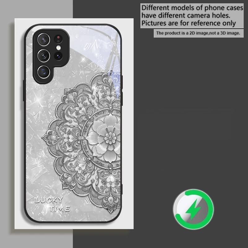 Fragrant Golden Mandala suitable for Samsung Galaxy S26 Ultra S20 FE S21 S22+ S23 Plus S24 Ultra 25 Edge black Glass Phone Casee