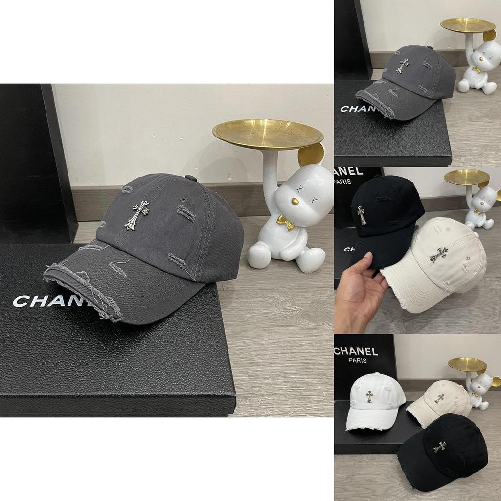 Simple Solid Color Cross Decoration Ripped Design Neutral Casual Baseball Cap For Hip Hop Enthusiasts