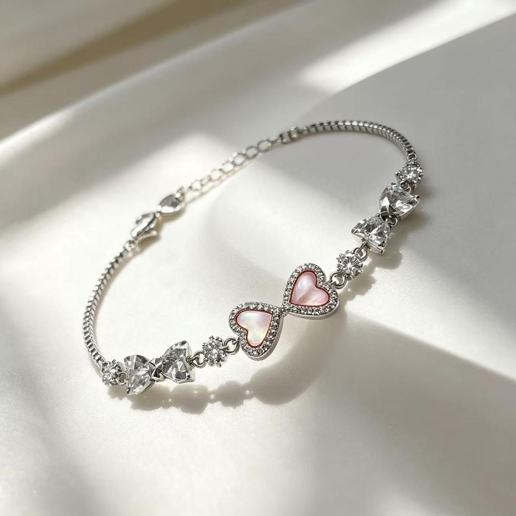 Exquisite Pink Heart & Zirconia Inlaid Adjustable Women's Bracelet