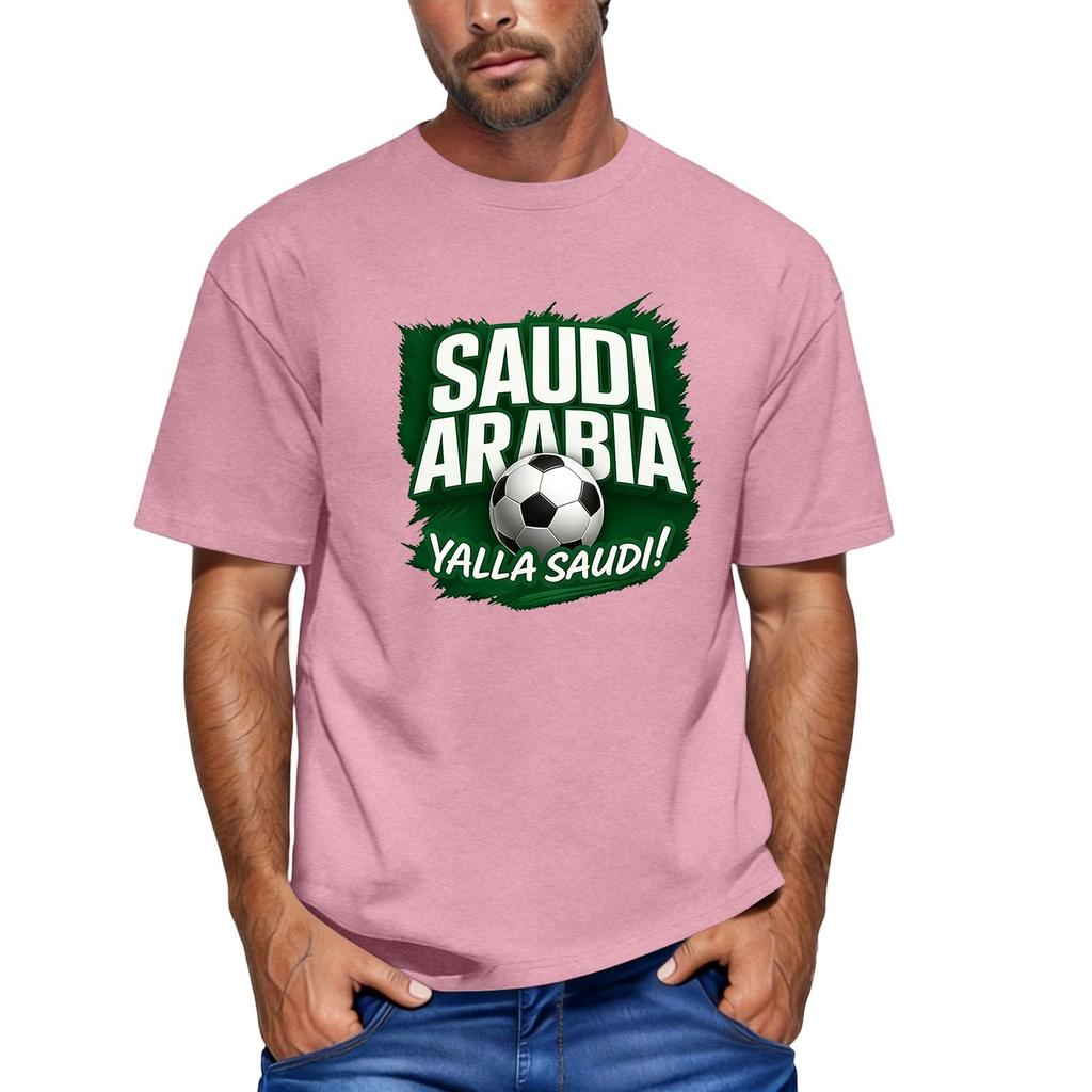 Men's Short Sleeve Crew Neck T-Shirt Featuring Saudi Arabia Football Graphic Print Casual Fit Comfortable Material Suitable for Everyday Wear