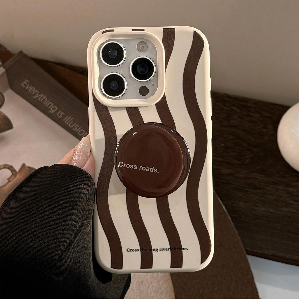 Wavy Striped Iphone17promax Phone Case Apple 14 Retro Brown Stand 16 Suitable for 13 Advanced Personalities