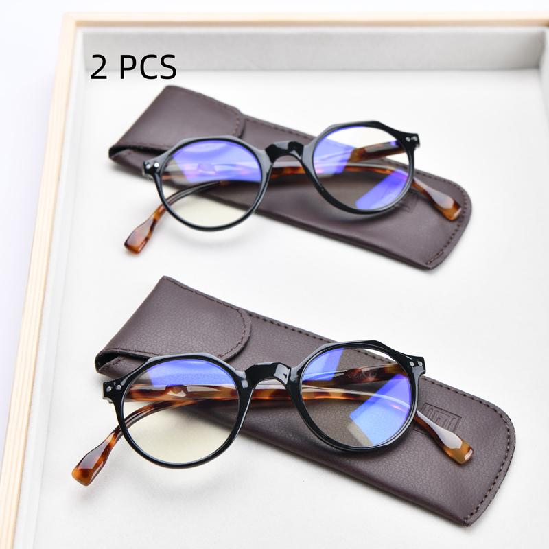 

2PCS Suit Vintage Round Spring Hinge Blue Light Blocking Reading Glasses With Case Woman Mens Classic Presbyopia Reader Glasses Di 2.5