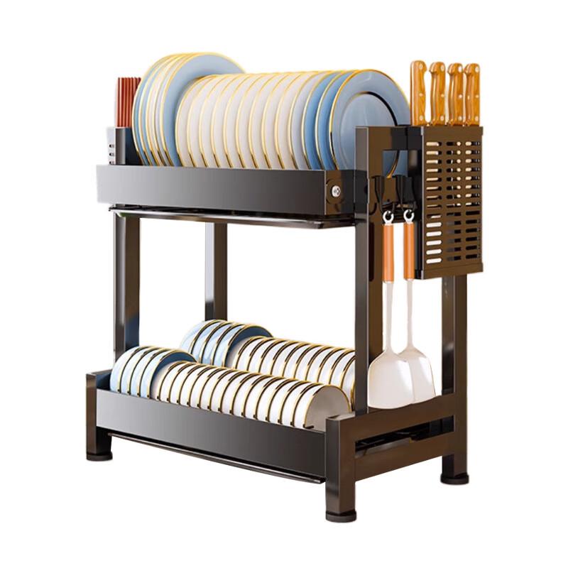 2-Tier Black Countertop Dish Drying Rack