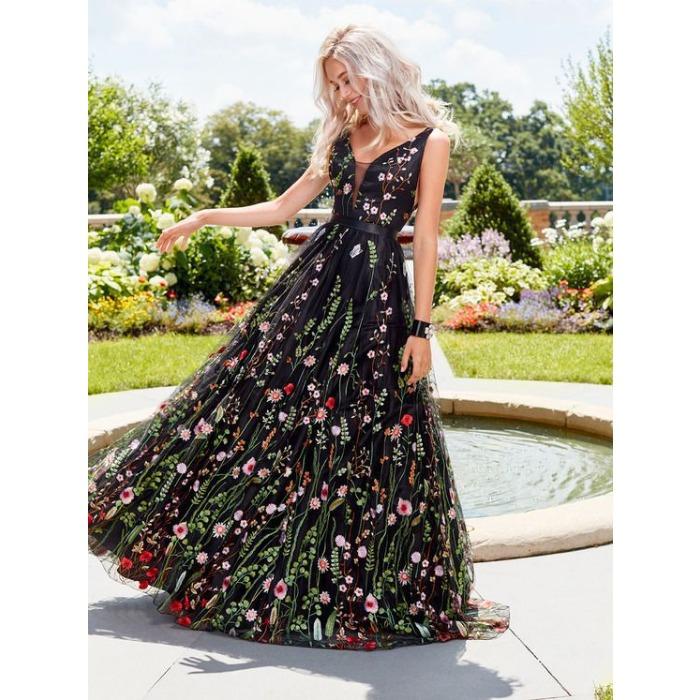 eBay Sexy Deep V Sleeveless Embroidered Dress, Slim Halter Dress Prom Dress Long Dress