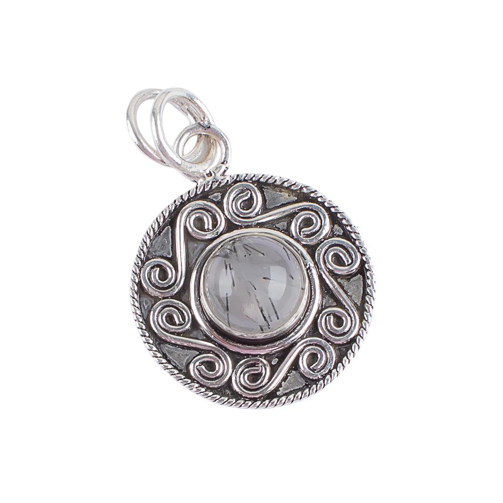 Natural Black Rutile Gemstone 925 Sterling Silver Handmade Pendant 1.2" , Grey Stone Jewelry For Women PP-28-27