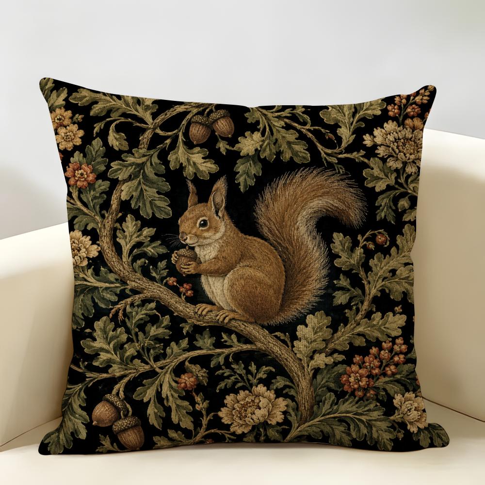 Boho Woodland Accent Animal Cushion Cover Natural Linen Organic Fabric Double-Sided Printing Breathable For Home Decor