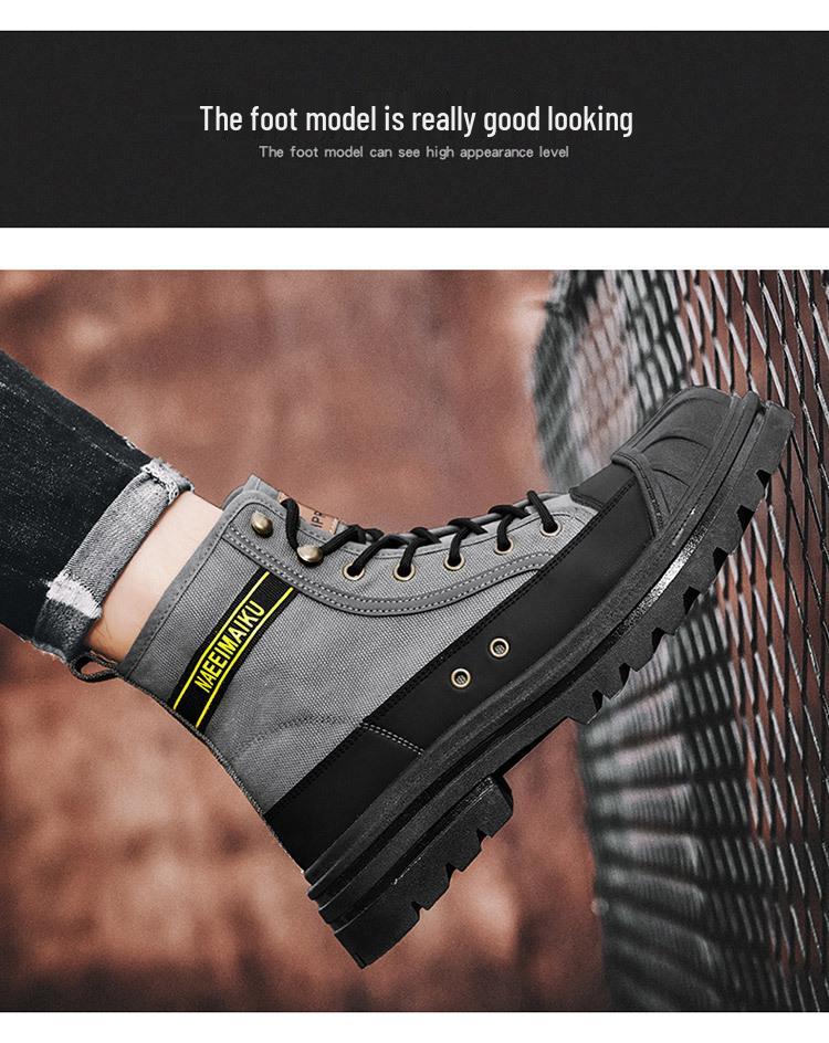 Martin Men's High-Top Canvas Boots: Spring, Thick-Soled Casual Workwear Motorcycle Shoes