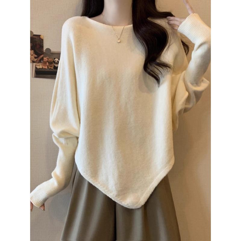 

Милый трикотажный свитер с рукавами «летучая мышь» для женского осеннего нового стиля, свободный и расслабленный, универсальный топ с открытыми плечами one size абрикосовый