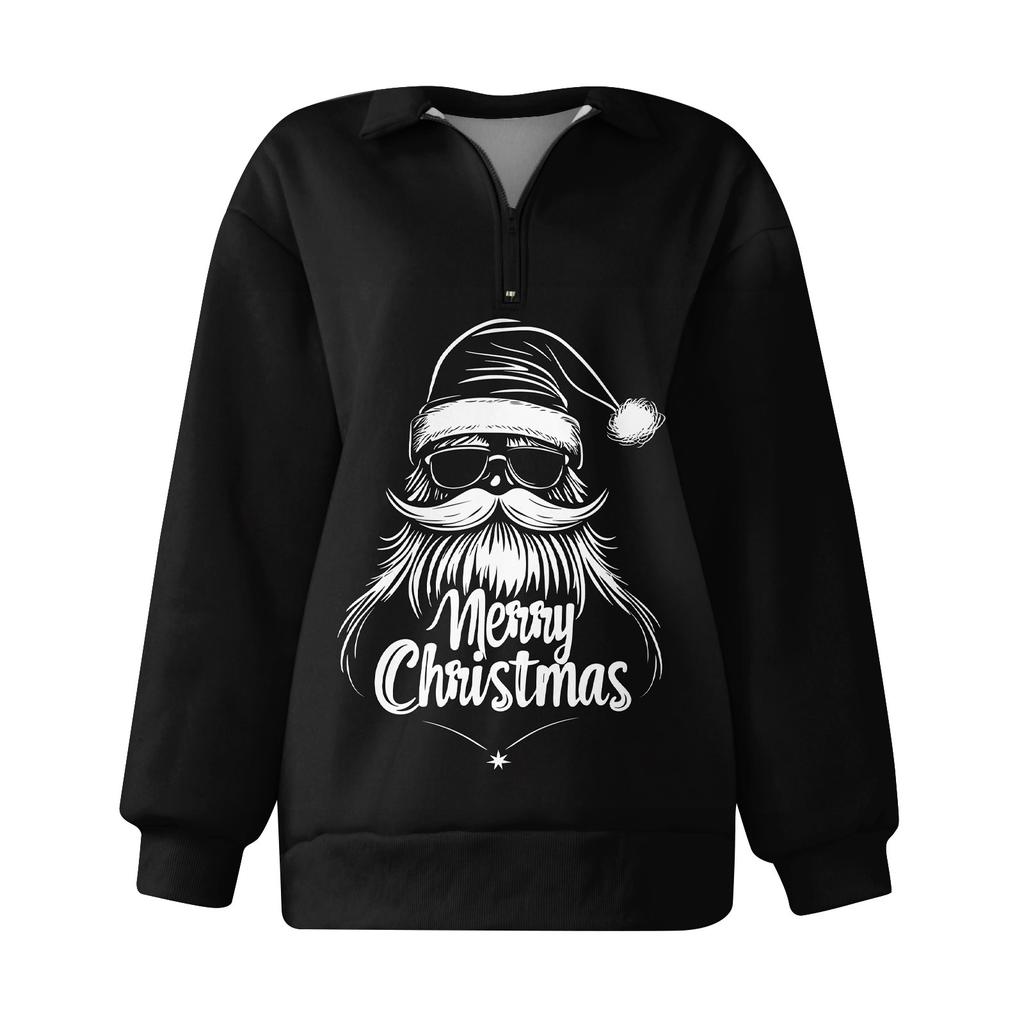 Women's Casual Fashion Long Sleeve  Print Oversize Zip Sweatshirt Top