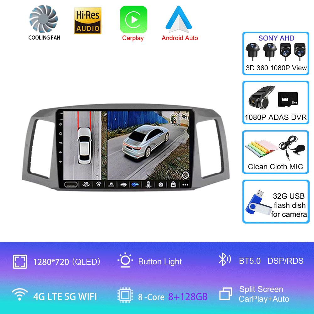 Android 14 Carplay Auto For JEEP Grand Cherokee WK 2004 2005 2006 2007 Multimedia Car Radio Navigation Player Video WIFI+4G DSP