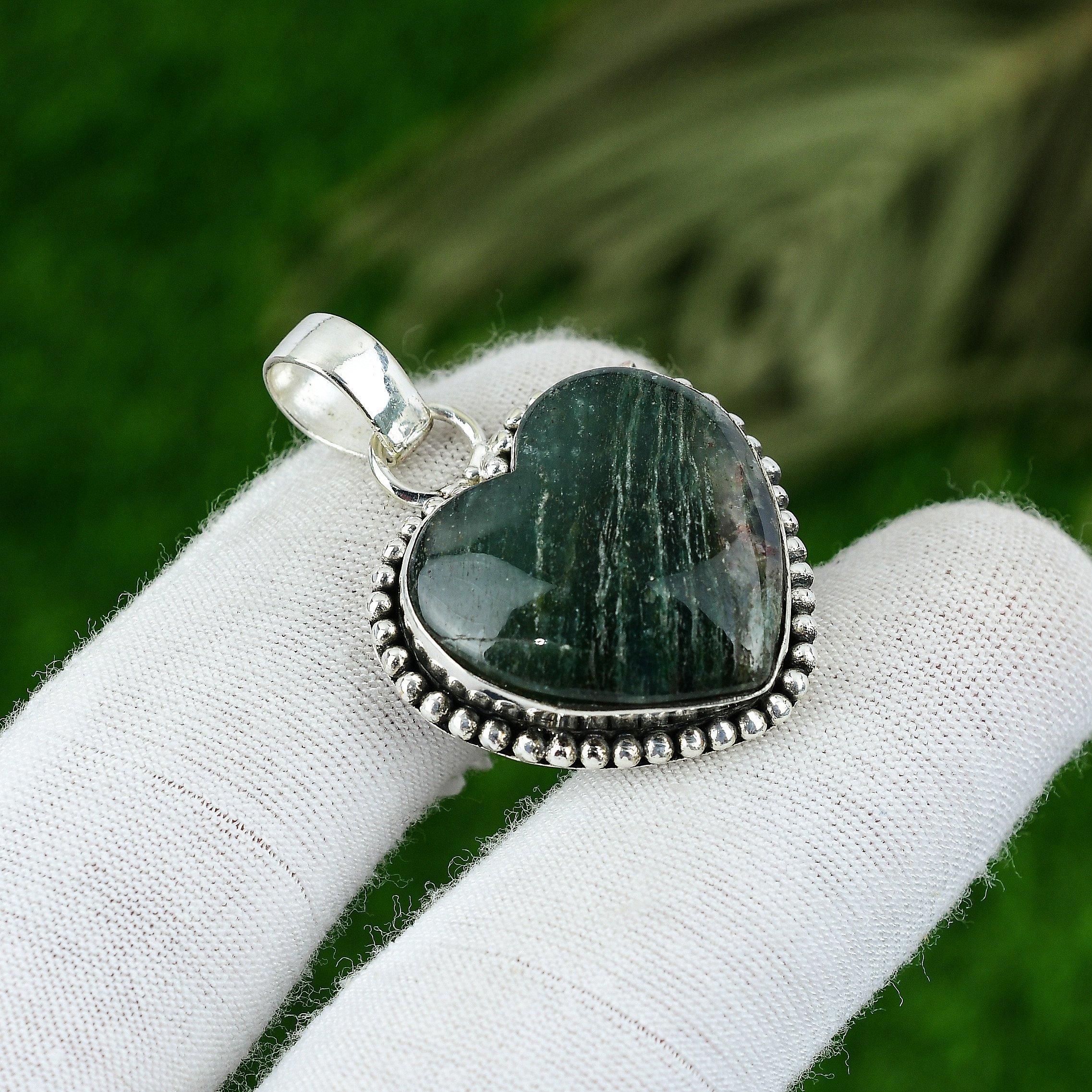 

Gift For Women Jewelry Pendant 925 Sterling Silver Natural Nephrite Gemstone