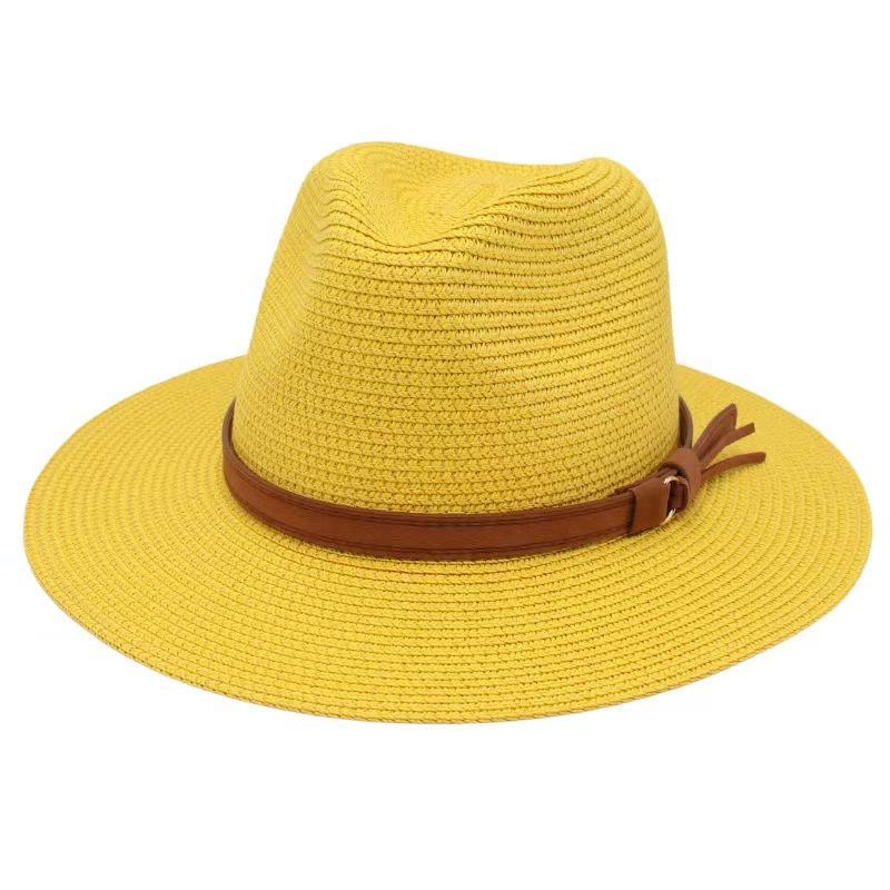 Cappello Panama Primavera Estate con Cinturino Giallo Accessori Cappello di Paglia Spiaggia Traspirante Casual Cappello Jazz Stile Europeo Americano