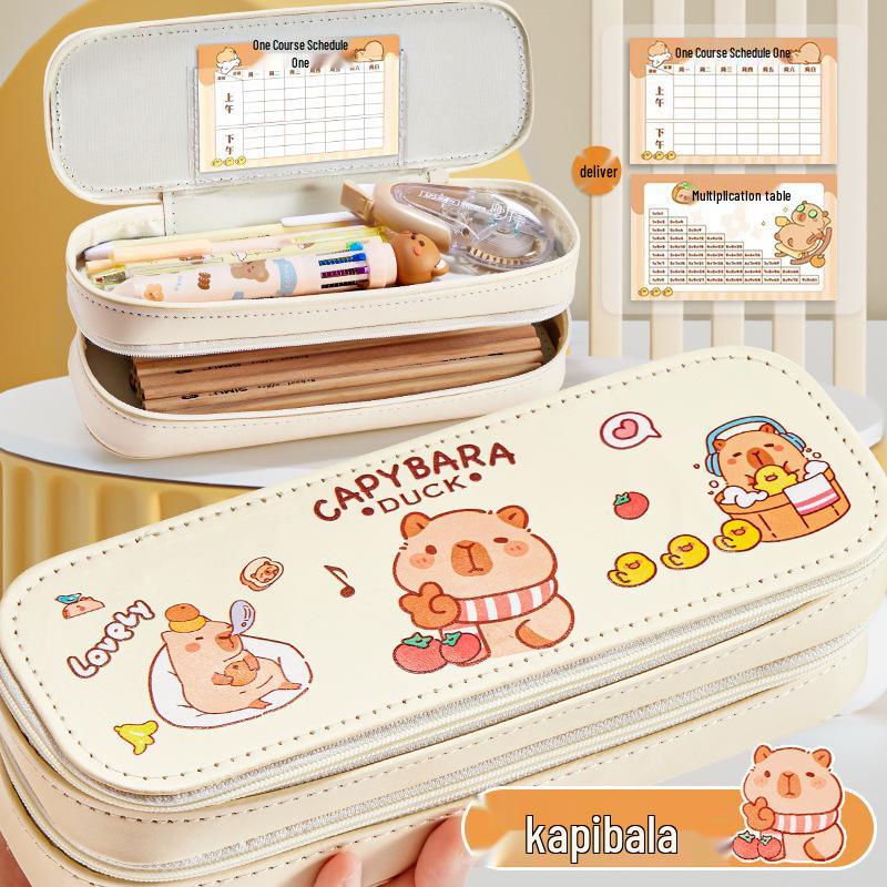 Large Capacity Double Layer Pencil Case - Cute, Stylish Canvas Stationery Box for School Students