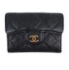 Used Matelasse Caviar Skin Compact Wallet Trifold Black Gold Hardware