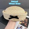 Ins Bow Natural Wheat Straw Hand Woven Berets Women Bohemian Sun Hat Circle Concave Top Straw Hat Church Derby Party Beach Hat