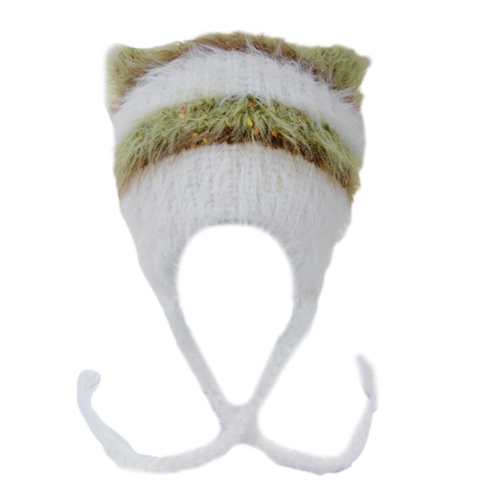 Y2K Striped Knitted Beanie Hat Halloween Striped Kitten Ear Hat Costume Party Cosplay Party Hats Headgear
