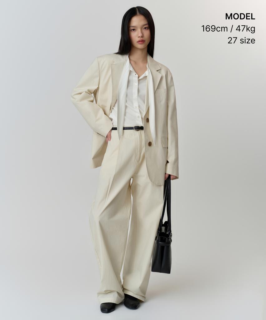 MUSINSA STANDARD WOMAN Women'S Washed Cotton Deep Tuck Wide Pants [Cream]