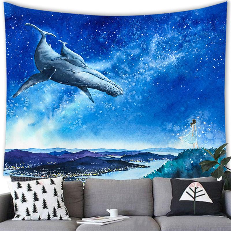Cartoon Sea Whale Tapestry Wall Hanging Whale Tapestry Home Living Room Bedroom Decoration Background
