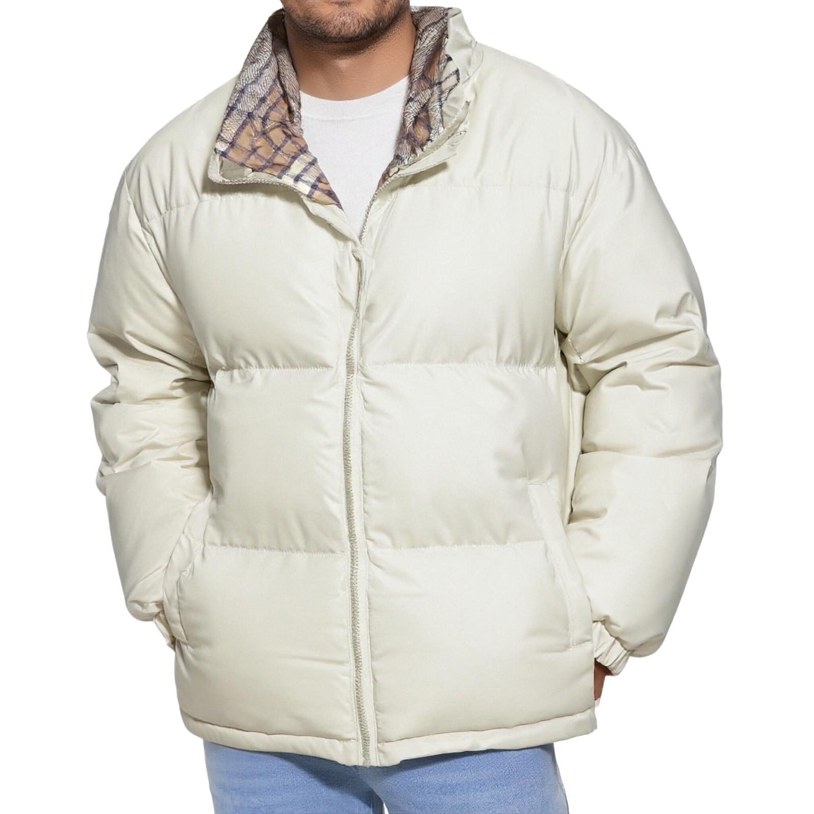 

Мужская и женская повседневная куртка в клетку с воротником-стойкой, подобранная по цвету, мужская свободная и толстая куртка с хлопковой подкладкой XXL бежевый