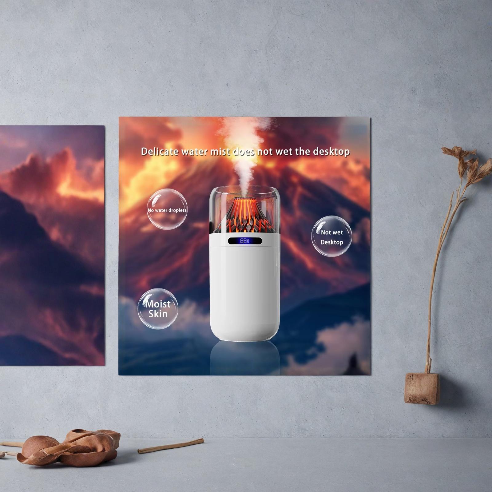 

Volcano USB Humidifier Small Rechargeable Battery Digital Display Car Aroma Diffuser one size білий