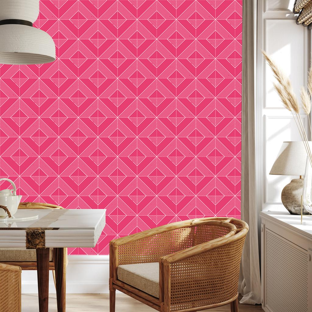 Geometric pink and powder pink rhombus wallpaper 50x1000