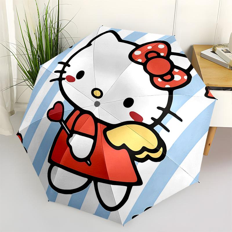 

1pc Hello Kitty Automatic Opening/Closing Umbrella with Polka Dot Bow - Portable Three-Fold Design, 8-Bone Iron Frame Outdoor Umbrella for Fans, Trave
