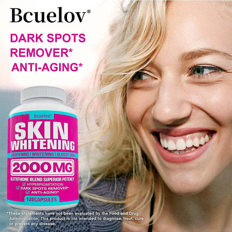 Bcuelov Glutathione Skin Brightening Capsules, 2000mg Blend, 120 Veggie Capsules for Glow & Skin Support