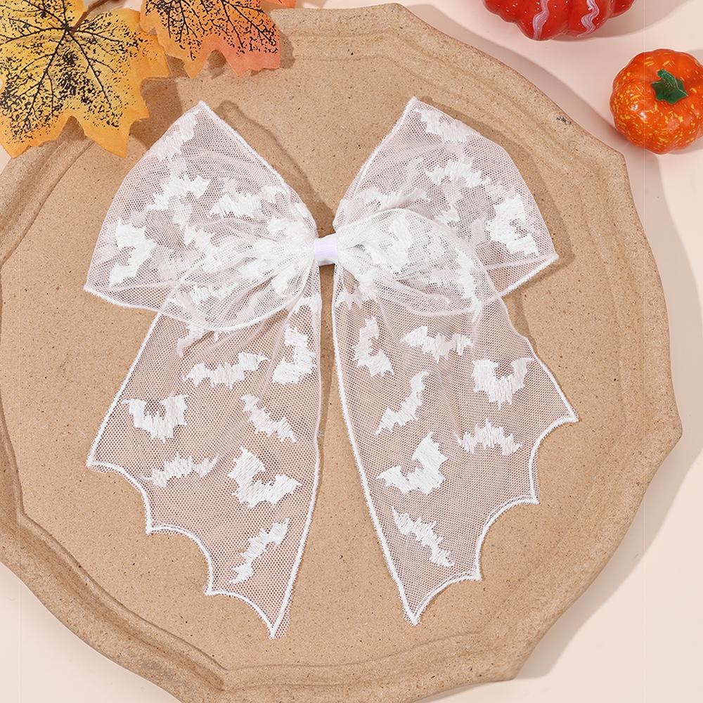 Halloween Bat Bow Hair Clips Bat Embroidery Lace Tulle Veil Gothic Hairpins Spooky Cosplay Hair Accessories For Women Girls