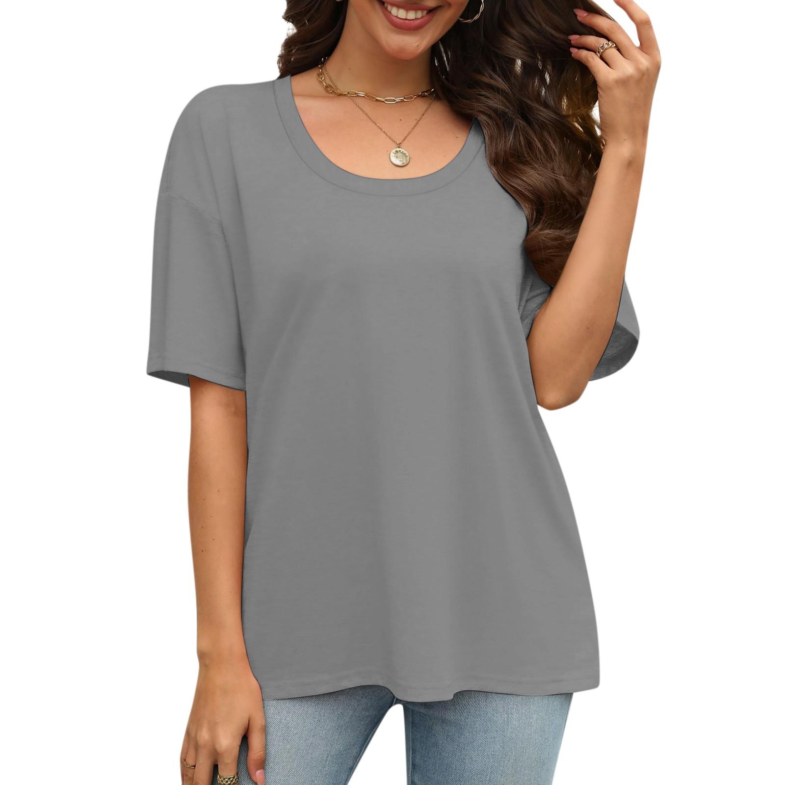 

Модные однотонные футболки для женщин, летние топы с короткими рукавами, свободные блузки с круглым вырезом, топы XXXL