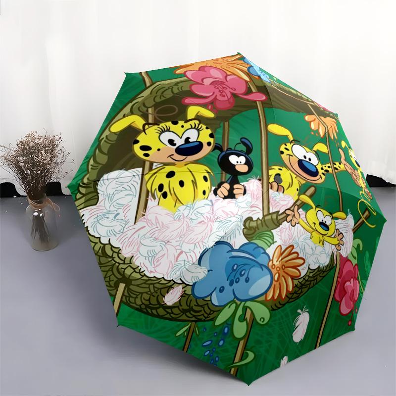 Marsupilami pattern, automatic folding umbrella, portable and foldable design, 8 ribs, a Christmas or birthday gift.