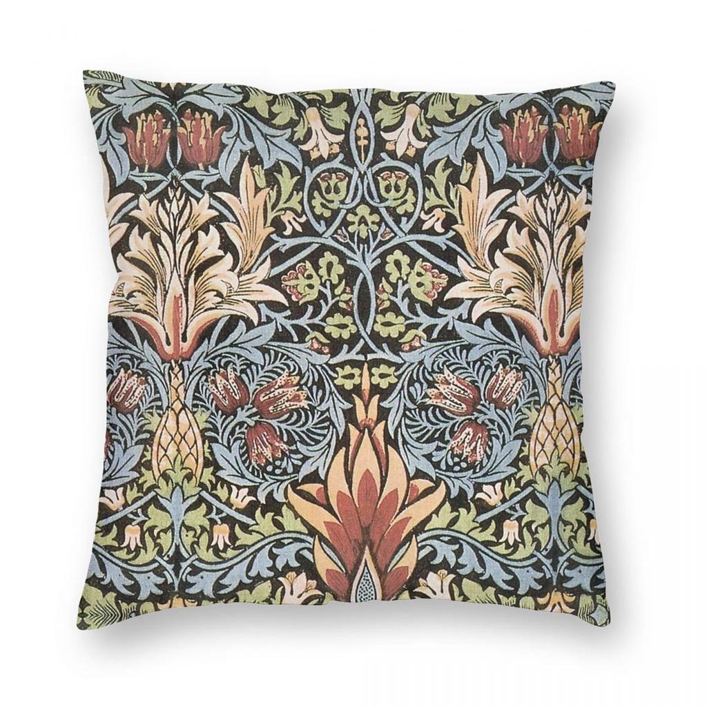 William Morris Floral Crafts Square Pillowcase Polyester Linen Velvet Printed Zip Decorative Car Cushion Cover 45X45