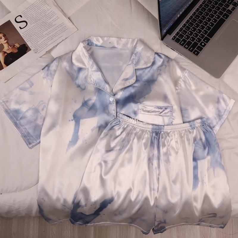 China Stil Tinte und Waschen Landschaft Malerei Pyjamas Frauen Neue Sommer Kühle Weibliche Nachtwäsche Klassische Elegante Kurze Housewear