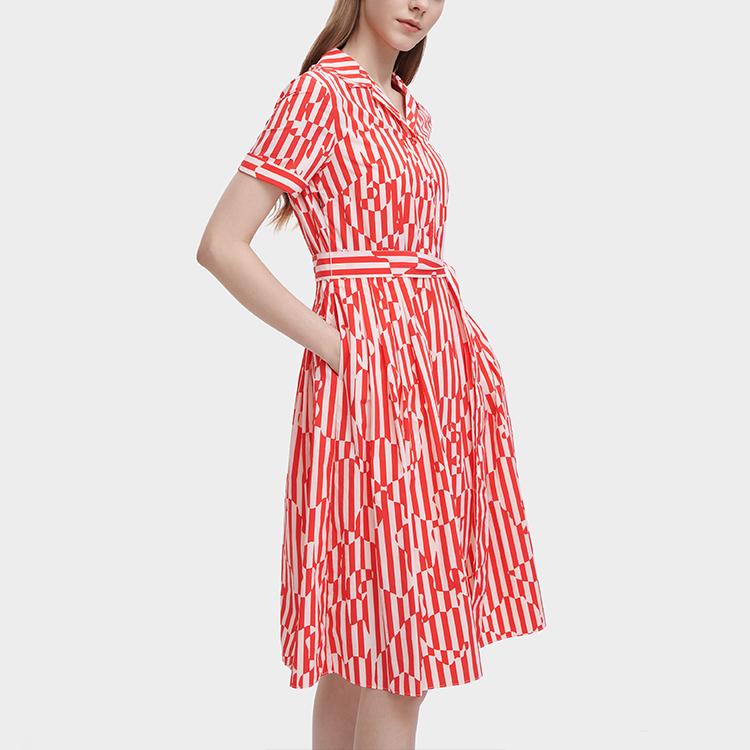 FILA Fashionable Elegant Small Lapel Casual Woven Breathable Short Sleeve Dress Women dresses F11W326301F-ZA