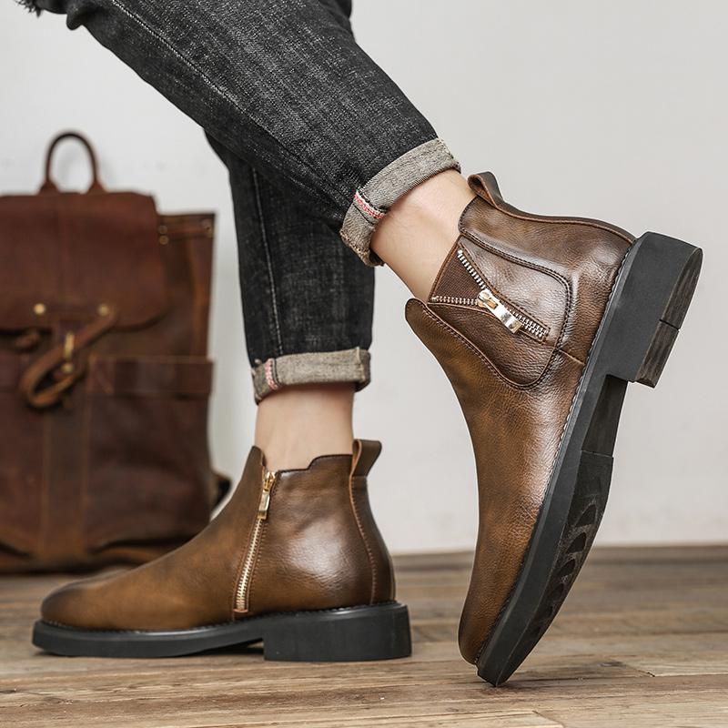Chaussures habillées en cuir souple pour hommes, Bottines pour hommes polyvalentes, Formelles, Business décontracté, Chaussures en coton pour hommes, Classiques en peluche, Bottes Chelsea pour hommes