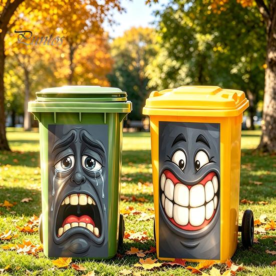 Cartoon Style Trash Can Accessories Funny Sticker, Cute Big Eye Expression Decorative Stickers for Community Corridors Adhesive Label, Waterproof PVC