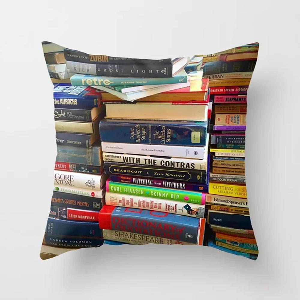 Stacked Magazine Printed Pattern Cushion Cover for Home Bedroom Living Room Sofa Decoration Square Pillow