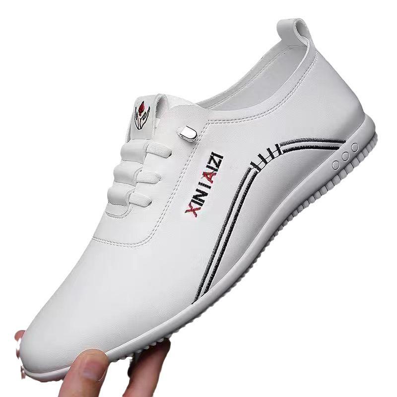 Pánské prodyšné bílé kožené polobotky 2024 – stylové, univerzální, s měkkou podrážkou a pohodlné.