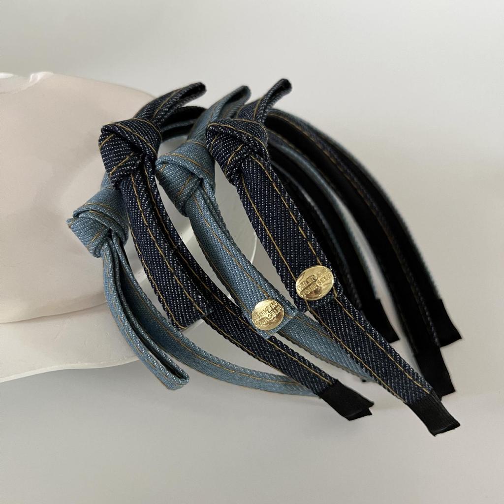 Gold Label Denim Schleifen-Stirnband - Retro, High-End, Schlichtes Stil-Haaraccessoire