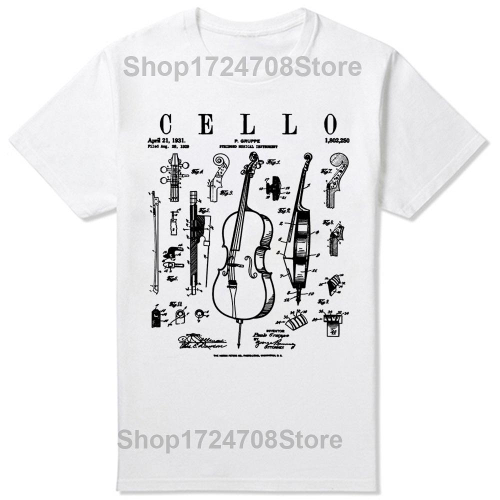 Vtipné violoncello Vintage patent Kresba violoncellisty Grafické tričko Pánská Dámská móda Ležérní tričko 100% bavlna Volné Oversized tričko