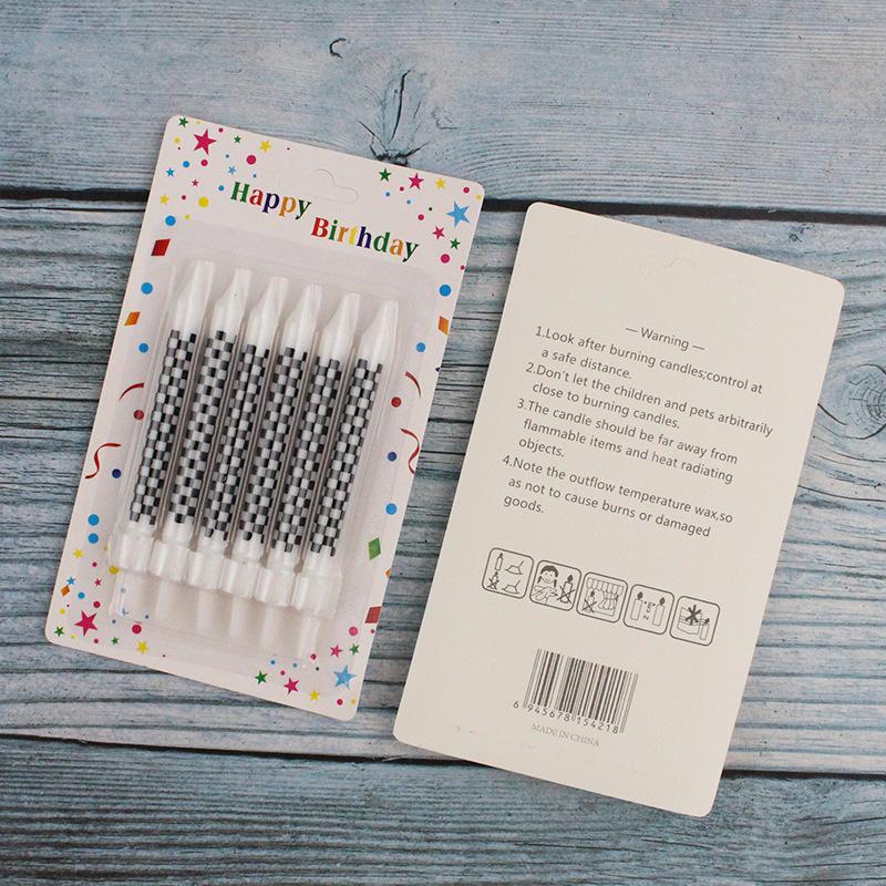 Ins Style Black Checkered Pattern Printed Cake Candles Birthday Party White Checkered Black Printed Candles