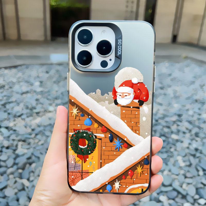 

Cute Cartoon Santa Claus Elk Snowman Christmas Tree Phone Case For iPhone 16 15 14 Pro Max Plus 13 12 11 Mini Pro Max Laser Case iphone 13Mini