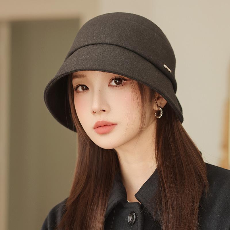Hat Autumn Women's Retro Bow Fashion Bucket Hat Warm Woolen Basin Hat