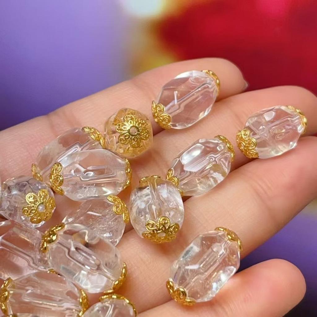 5Pcs, Healing Crystal Beads, Boho Handcrafted Energy Natural Stone Clear Quartz Beads for Jewelry Making DIY Necklace Accessories, Unisex Craft 9×14mm