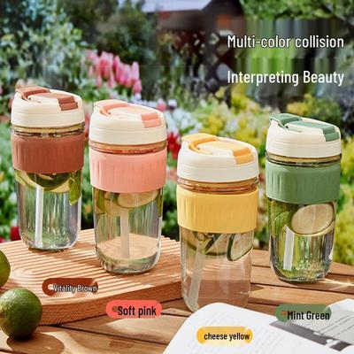 500ml Portable Double-Drink Glass Water Bottle with Straw