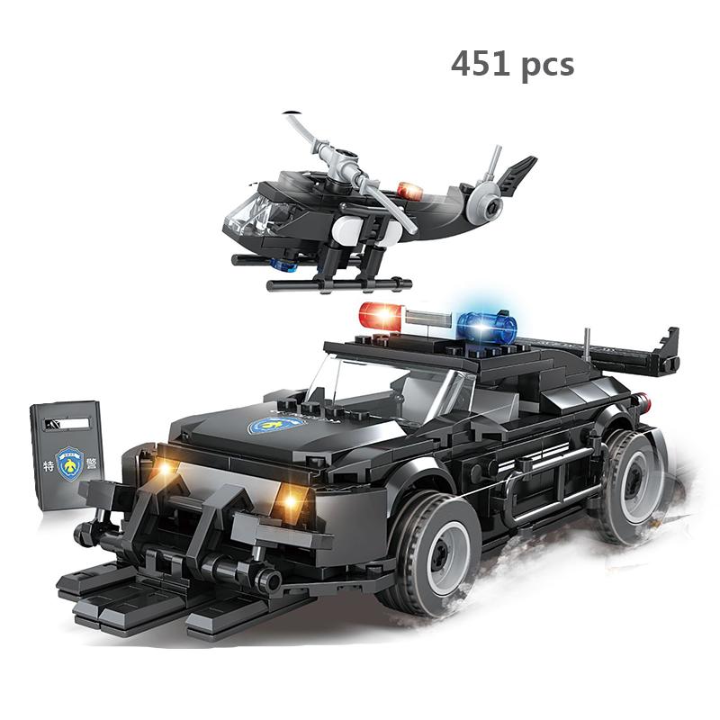 City SWAT Team Police Truck Car Panzer Tank Building Blocks Brick Police Station Figures Arme Model Educational Toys