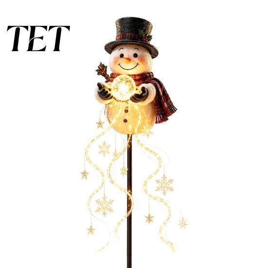 Wasserdichte LED-Rasenornamente Solar-Schneemann Gartenspießleuchte, Fließende Wasserfall-Lichterkette mit Außenhofdekorationen Stern Schneeflocke, Dekoration für