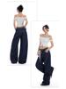 Women's Spliced Double Waistband Curved Leg Jeans - American Design, Loose Fit, Slimming, Wide Leg, for Spring & Autumn 2025