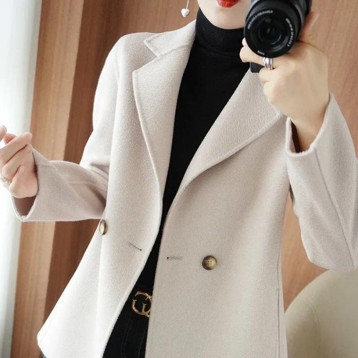 Petite Hepburn Style Mid-Length Double-Sided Wool Coat - Trendy Autumn Jacket