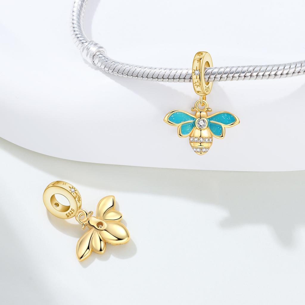 Copper Dreamy Bee Firefly Luminous Purple Butterfly Charms Beads Pendant For Original Bracelet Woman Girl Jewelry