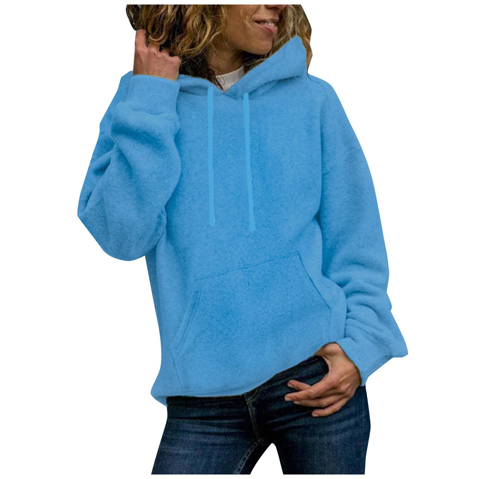 

Модный женский повседневный свободный однотонный пуловер с длинным рукавом и свитером с капюшоном M синий